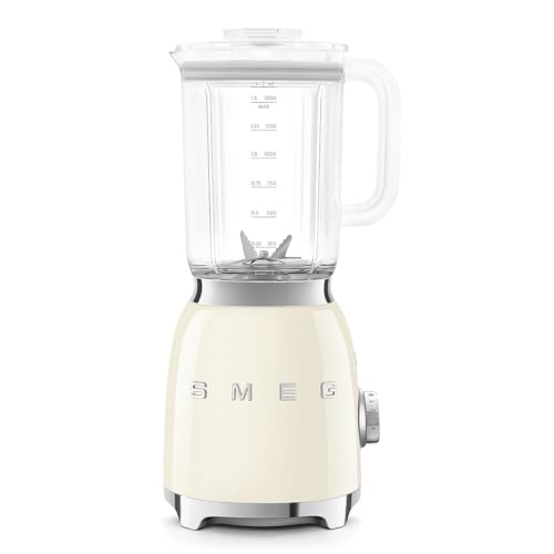 Smeg, BLF03CREU, 1,5 l Standmixer, 4 -Geschwindigkeitsstufen, 4 Automikprogramme, Abnehmbare Doppelklinge, Deckelöffnung transparent mit Dosierkappe, rutschfest, 800W, Creme