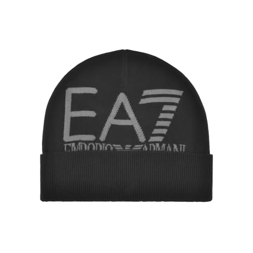 EA7 Emporio Armani Oversized Logo Beanie Mütze, Schwarz/Vulkanglas, Schwarz , S