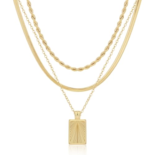 VIROMY 3Pcs Halskette Gold Damen,14 Karat Vergoldet Stapelbar Mehrlagige Halskette,Schlangenketten-Drehdraht Halskette Set Gold