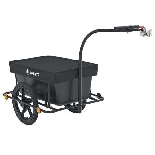 Juskys Fahrradanhänger 90 Liter - Lastenanhänger mit Kupplung, Deichsel — Anhänger für Fahrrad 40/80 kg Zuladung - Transportanhänger mit Schutzplane