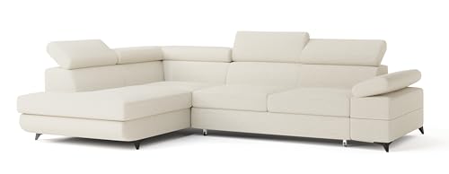 Masseno Ecksofa FAVIEN Q L-S mit Schlaffunktion L-Form, Sofa mit Bettkasten, Wohnzimmersofa, Couch, Soffa, Bettsofa, Couchgarnitur- Creme, Quelle 02