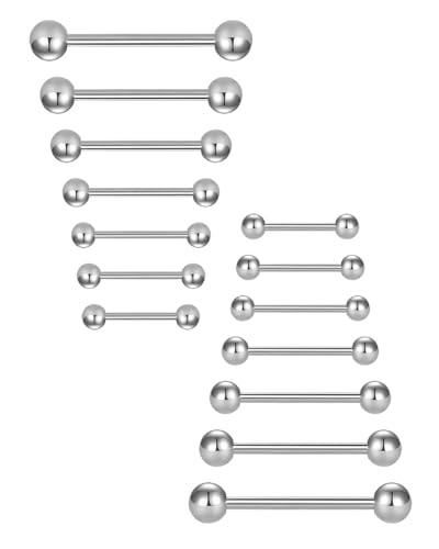 MYGLOAR 14-teiliges Zungenpiercing-Set aus 14G-Chirurgenstahl. Zungenpiercing-Zunge, 10/12/14/16/18/20/22 mm Stab aus Chirurgenstahl-Kunststoff