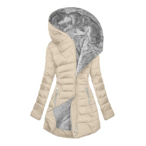 Woowrara Winterjacke Damen Lange Steppjacke Wintermantel Winter Daunenjacke Warm Wintermäntel Steppmantel Casual Wintermantel Jacken Outdoor Mantel mit Kapuze