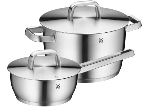 WMF Iconic Topfset Induktion 2-teilig, Kochtopf Set mit Metalldeckel, Cromargan Edelstahl poliert, Induktions Töpfe Set unbeschichtet