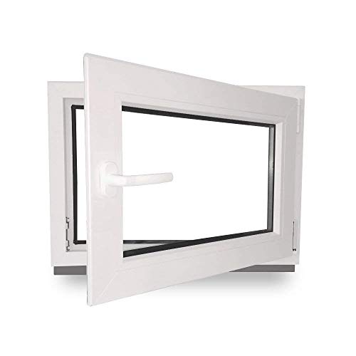 JeCo Kellerfenster - Kunststoff - Fenster - innen weiß/außen weiß - BxH: 80 x 40 cm - 800 x 400 mm - DIN Rechts - 2 fach Verglasung - 60 mm Profil