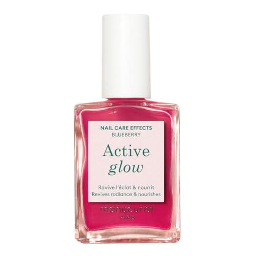 MANUCURIST Nagellack Pflege, Active Glow Blueberry (Rosa), Bio-Saft: Mandel, Heidelbeere, pflegender & glänzender Nagellack, transparenter Rosé-Effekt – Nagellack Rosé