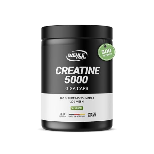 Creatin Kapseln hochdosiert 5000 mg Creatin Monohydrat pro Tagesdosis, 300 vegane Kapseln – ohne Zusatzstoffe – Vegan (300 Kapseln) Wehle Sports – Verpackung kann variieren.