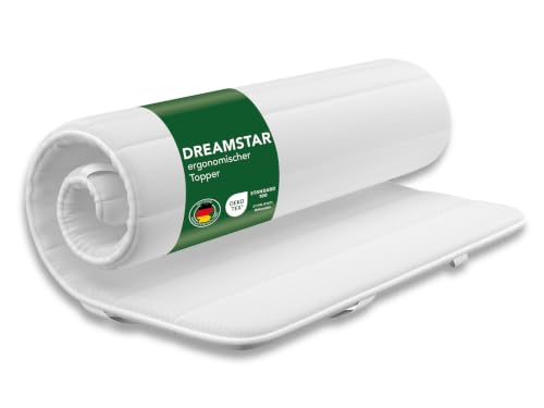 DREAMSTAR Topper 90x200cm mit Schaumkern | atmungsaktiver Matratzentopper mit 4 Eckgummis | Bequeme Matratzenauflage für Boxspringbetten, Schlafsofas, Wohnwagen, Camping | Öko-TEX® | 90 x 200cm