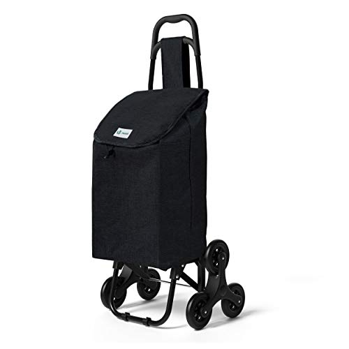 VOUNOT® Einkaufstrolley Treppensteiger, Trolly Einkaufswagen Klappbar, Hackenporsche mit 3 Räder, Wasserdichter, 32L Schwarz (Oxford) 94 x 37 x 34 cm