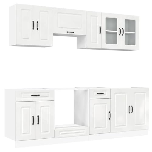 vidaXL 8-TLG. Küchenschrank-Set Kalmar Hochglanz-Weiß Holzwerkstoff, Küchenzeile Einbauküche, Schrank-Set, Unterschrank, Küchenschrank, Hängeschrank
