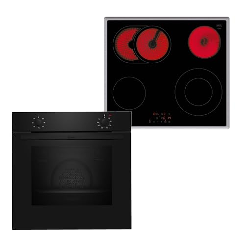 NEFF BX16B, Einbau-Herd-Set, Integrierbare Herd-Kochfeld-Kombination 60 cm breit, CircoTherm, Schnellaufheizung, LED-Display, Touch Control, Bräterzone Schwarz