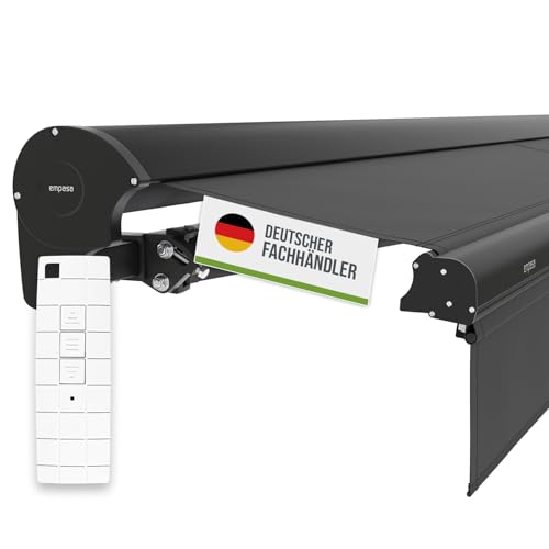 empasa Elektrische Kassettenmarkise 'Expert' Gelenkarmmarkise Markise Sonnenschutz mit manuell ausfahrbarem Volant, komplett vormontiert, Farbe:anthrazit, Größe:3 x 2.5 m