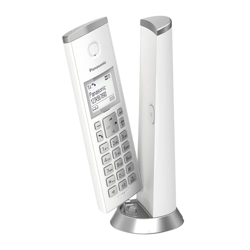 Panasonic KX-TGK220GW Design- Schnurlostelefon mit Anrufbeantworter, Station & Hörer, Freisprecheinrichtung, weißes LCD, Blockierung störender Anrufe, Hörer-Magnet, Weiß