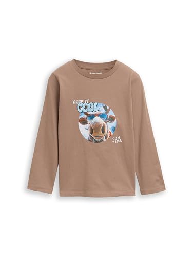 TOM TAILOR Jungen 1048526 Kinder Langarmshirt Mit Print, 36516 - Taupe Grey, 116-122 EU