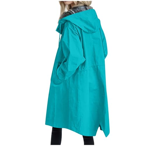 Regenmantel Damen Wasserdicht Gefüttert Regenjacke Lang Elegant Trenchcoat Leichte Herbst Jacke Mit Kapuzen Locker Parka herbstjacke Softshelljacke Outdoorjacke Übergangsjacke Windbreaker Große Größen