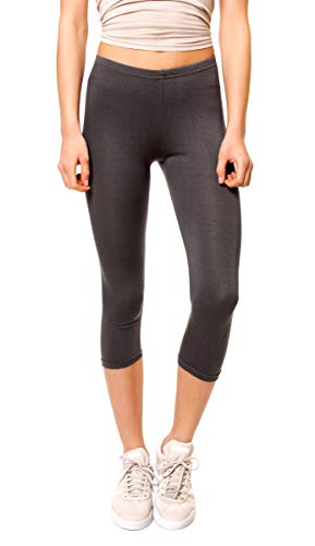 Easy Young Fashion - Damen Basic Capri Leggings - elastische 3/4 Baumwoll Viskose Stretch Hose 1077 - OneSize (Dunkelgrau)