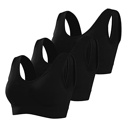 Memoryee Sport BH Damen Große Brüste Starker Halt Push Up Ohne Bügel 3er Pack Set Gepolstert Joggen Yoga Laufen Reiten Bra Crop Top Schwarz*3 4XL