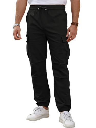 TMEOG Cargohose Herren Slim Fit Stretch Lang Bequeme Hose mit vielen Taschen für Alltag Freizeit und Sport (Schwarz,L)