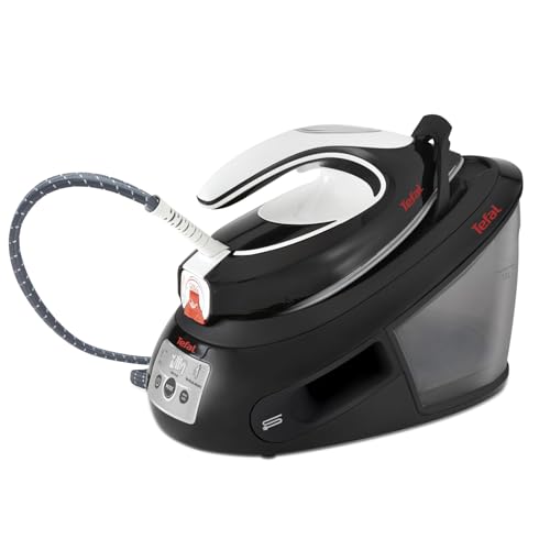 TEFAL EXPRESS ANTI-CALC Dampfbügelstation, abnehmbarer Kalk-Kollektor, 450 g/Min. Dampfstoß, leistungsstarker 6,5-Bar-Druck, Smart Temp-Technologie, Eco-Modus, 1,8l Wassertank, schwarz/weiß, SV8055