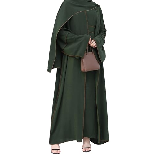 khalat Muslimisches Gebetskleid Abaya Solid Einteiler Hoodie Abaya Kleid für Frauen Langes Maxikleid Islamisch Dubai Jilbab, Grün (Army Green), Einheitsgröße