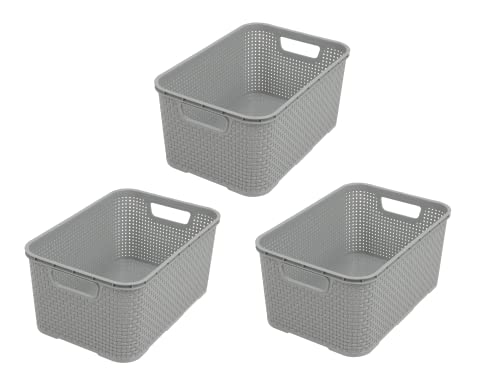 BranQ - Home essential Korb in Rattan Design 3er Set Grösse M 10 l, BPA-frei Kunststoff PP,Hellgrau