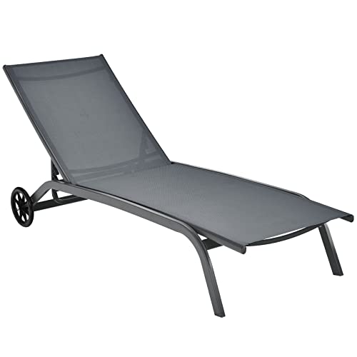 COSTWAY Sonnenliege mit Rollen, Gartenliege mit Verstellbarer Rückenlehne