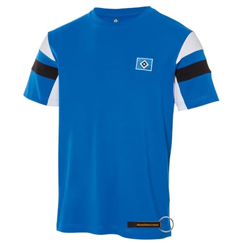 Hamburger SV HSV T-Shirt Paavo, Offizieller Fanartikel, Königsblaues T-Shirt mit gestickter Raute und Streifen, 100% Bio-Baumwolle
