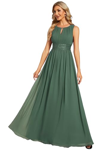Ever-Pretty Abendkleid Lang Elegant für Hochzeitsgäste Ärmelloses Ballkleid mit Halterneck Eukalyptus Grün 38