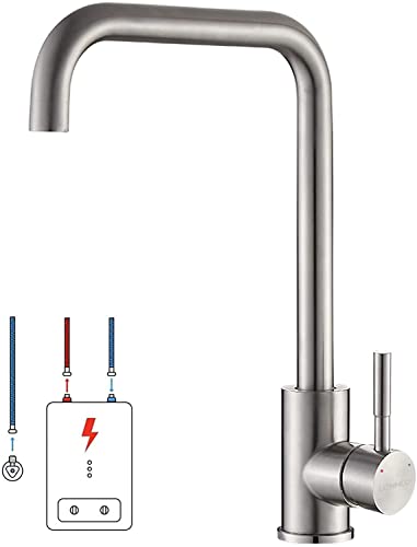 Lonheo Niederdruck Wasserhahn Küche Armatur, Niederdruck Küchenarmatur Edelstahl Mischbatterie Küche Spültischarmatur mit 3 Anschlüssen für Boiler oder Untertischgeräte