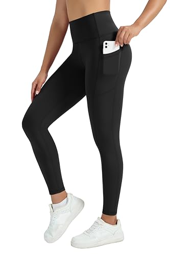 Enjoyoga Sport Leggings Damen mit Tasche - High Waist Sporthose Damen Gym Leggings Laufhose für Sport Gym Yoga (DE/NL/SE/PL, Alphanumerisch, Einheitsgröße, Regular, Regular, S-M, A-Schwarz)