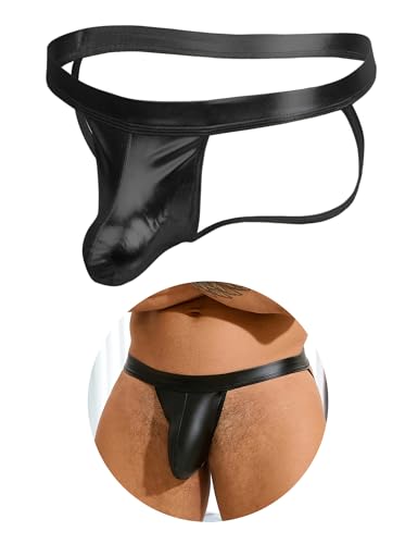 ohyeahlady Jockstrap Gay Unterwäsche Herren Kunstleder String Tanga Ouvert Große Größen Dessous Reizwäsche Low-Rise Slip Sissy Unterhosen Wetlook Sportunterwäsche G-String Schwarz M