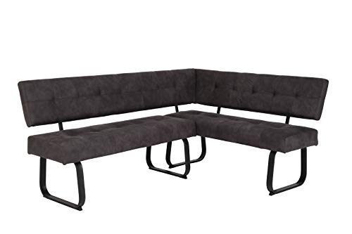 Hela Tische, Eckbank Sitzbank mit Rückenlehne Luise, Mikrofaser Anthrazit, Metal-Kufengestell Anthrazit, Komfortsitz Federkorb, 202x152x92cm