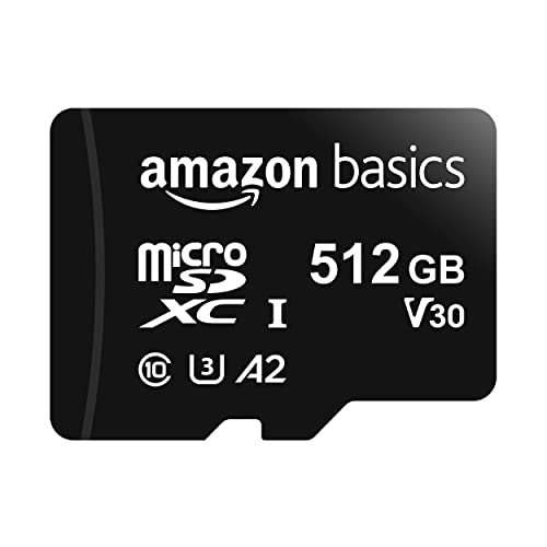 Amazon Basics microSDXC-Speicherkarte mit Adapter in voller Größe, A2, U3, Lesegeschwindigkeit bis zu 100 MB/s, 512 GB, Schwarz