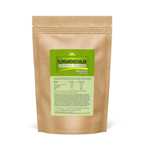 Flohsamenschalen (in Deutschland abgefüllte Premiumqualität, 100% naturrein), 1 kg, fein gemahlen, ohne Zusatzstoffe, Bonemis®