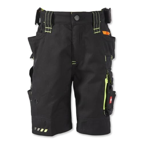 Engelbert Strauss Kinder Shorts e.s.Motion 2020 – robuste Outdoor-Shorts mit vielen Taschen & verstärkten Nähten (DE/NL/SE/PL, Numerisch, 110, 116, Regular, schwarz/warngelb/warnorange)
