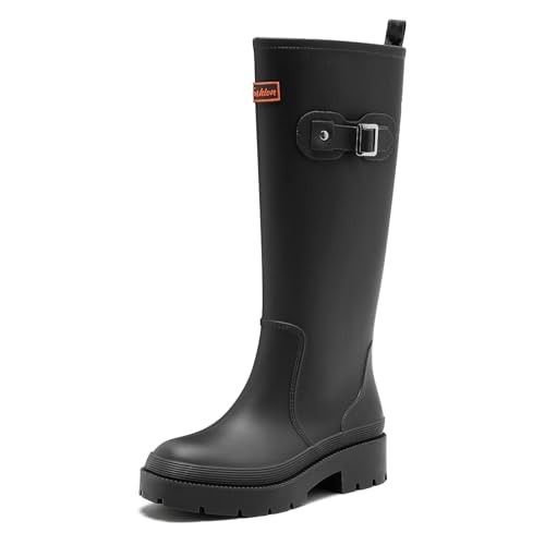 Yenxapei Gummistiefel Damen Lange Stiefel, Original Wasserdicht Hohe Rutschfeste, Sicherheitsstiefel Gummischuhe Bequeme Gartenschuhe Für den Innen- und Außenbereich,Schwarz,40.5EU