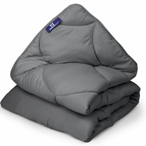 Slaapspeciaal Bettdecke ohne Bezug 140x200cm - Ganzjahresdecke [Wärmeklasse 2] Atmungsaktiv & Regulierend - Gelfasern für Daunengefühl - Waschbare allergiker Bettwäsche - Grau