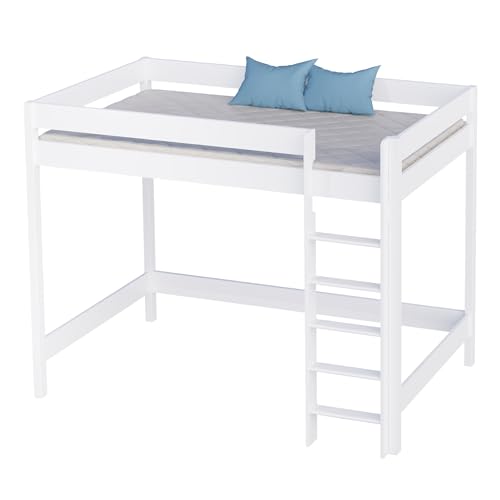 KidsComfort Hochbett Kinder Hugo 180x80 cm weiß I Kinderbett Kinderhochbett mit Treppe aus Holz I Hochbett für Kinderzimmer I Loft Bed ohne Matratze