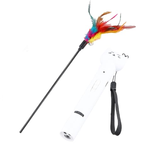 Litinliv Laserpointer, Laserpointer Katze mit Abnehmbarem Teaser-Stab, 7 in 1 und 5 Muster LED Pointer Interaktives Katzenspielzeug, Wiederaufladbarer Laser Pointer für Hund und Kätzchen (Weiß)