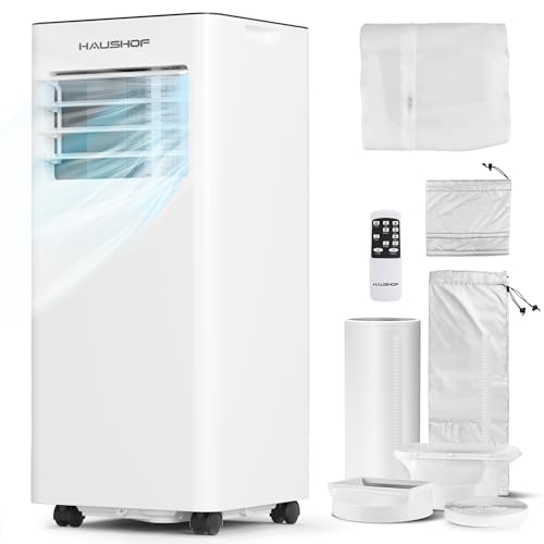 HAUSHOF Mobile Klimaanlage 9000BTU 4-IN-1, Kühlen/Entfeuchten/Lüften/Schlafen Klimagerät Mobil mit Abluftschlauch, Fernbedienung, Isolierhülle für Räume bis 30 m²