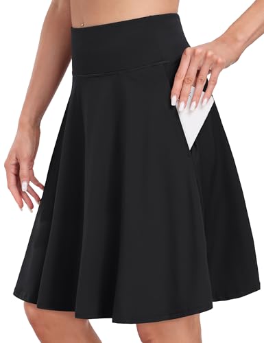 Desol 50cm Tennisrock Damen mit Hose Knielang, Hohe Taille Hosenrock mit 4 Taschen, Golfrock mit Shorts, Skort mit Verstellbares Zugband, Sportrock für Tennis, Golf, Laufen