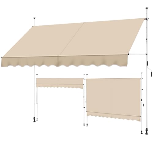 Yaheetech Klemmmarkise 300cm Breit Balkonmarkise mit Handkurbel Sonnenschutz ohne Bohren Sonnenmarkise höhenverstellbar Markise mit Gestell, Beige