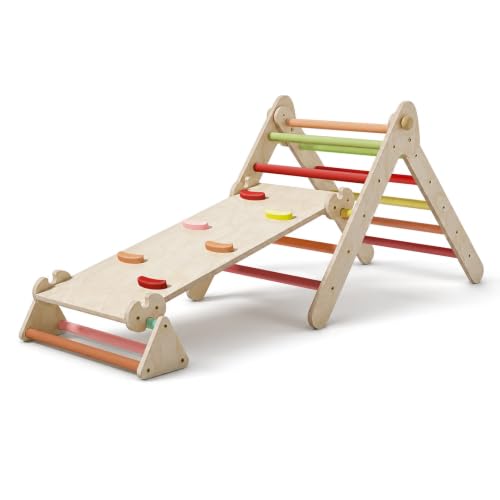 COSYLAND Klettergerüst Indoor, 3-in-1 Kletterdreieck mit Rutsche, Faltbar