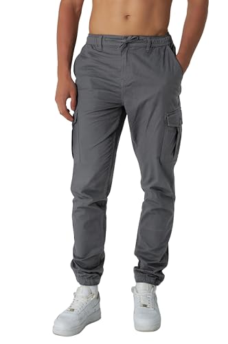 Smith & Solo Cargohose Herren – Chino Hose Cargo Hosen Stretch, Arbeitshosen Baggy Baumwolle, Activewear für Herren mit Taschen Kordelzug (Anthrazit, L)