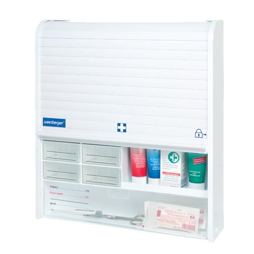 Weinberger Medizinschrank I Apotheker- und Medikamenten-Schrank I Tabletten-Aufbewahrung I Hausapotheke I Arznei- & Erste-Hilfe-Schrank I Kindersicherung I Jalousie I viele Fächer I Weiß