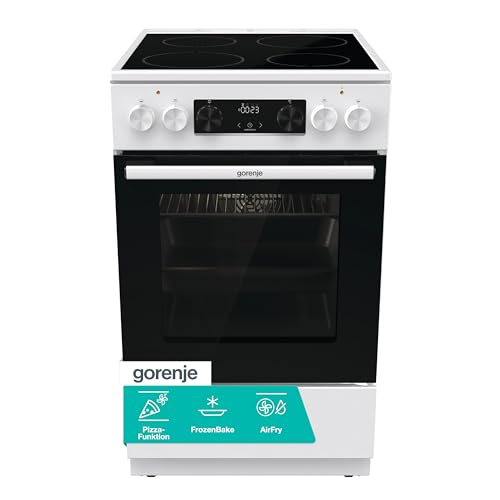 Gorenje GEC5C61WG Elektro-Standherd mit Glaskeramik-Kochfeld, 50cm Breite, 70 Liter, Pizza Funktion, FrozenBake, AirFry, MultiAir Technologie, HomeMade Backofenform, AquaClean, FastPreheat, Weiß