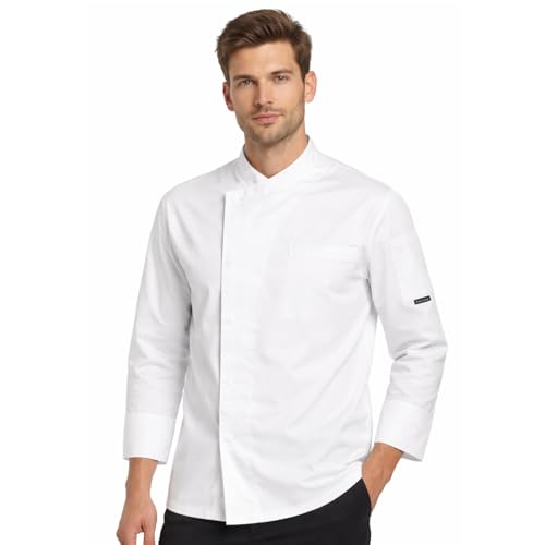 PALLTEX NORI LS Kochjacke Unisex Damen Herren Schwarz/Weiss Kochkleidung Professional Chef Uniform Langarm (Weiss, XL)