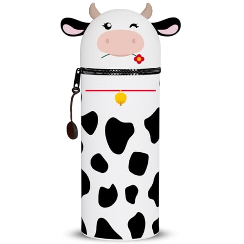 DGTSYAL 2-in-1 Weiche Federmäppchen - Kawaii Farm Silikontasche Federmäppchen, mäppchen - Stand Up, Tier Stifthalter, Stifte Mäppchen, Stifthalter Bleistifttasche Mädchen Junge (Kuh)