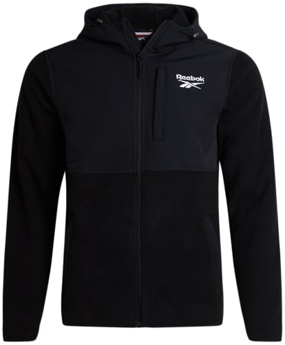 Reebok Herren-Jacken – leichte Polar-Fleece-Jacke mit Reißverschluss, Winterjacken für Herren mit Taschen, Oberbekleidung, Schwarz (Black Ink), L