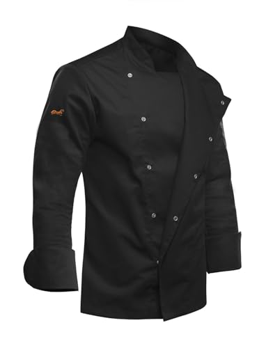 strongAnt Kochjacke Herren Slim Fit Stretch BW mit Druckknöpfen, Bäckerjacke - Langarm - Schwarz M
